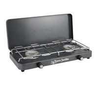 TERRE JARDIN Réchaud de Camping 2 Feux à Gaz - Gazinière Portable avec Couvercle - Plaque de Cuisson Double Brûleur pour Camping, Bivouac et Extérieur