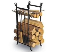 Serviteur Porte-Bûches en Métal Noir - Support Bois de cheminée avec pince, pelle et balai - Design Moderne & Compact