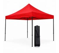 TERRE JARDIN Tonnelle Pliante Pro - Barnum Jardin, Réception, Marché | Tonnelle pliante 3 x 3 m, structure acier peint époxy, toile polyester 250 g/m² étanche anti-UV, coloris Rouge et Gris