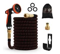 TERRE JARDIN Tuyau d'arrosage Extensible Flexible avec Accessoires et Fixations - 15 mètres - Noir