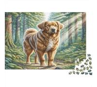 Terre-Neuve Papier Lourd Golden Retriever sur Un Chemin forestier Puzzle Activité relaxante Interactive 70x50cm/1000 pièces