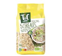 TERRES&CEREALES BIO - Flocons de 5 Céréales Complètes Bio Torréfiés - le paquet de 500g - Le Lot De 5