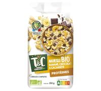 TERRES & CEREALES BIO Muesli Bio Banane Chocolat Cacahuète 350g - Céréales Complètes avec Flocons de Pois Chiche, Fabriqué en France - Lot de 3