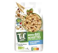 TERRES & CEREALES BIO Muesli Bio Noisette Sans Sucres Ajoutés 1 kg - Flocons de Seigle Complets, Raisins et Noisettes Grillées - Fabriqué en France - Lot de 3