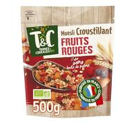 TERRES & CEREALES BIO - Muesli Croquant Aux Fruits Rouges Bio, Sans Huile De Palme, Texture Croustillante 500g - Lot De 3