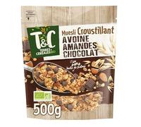 TERRES & CEREALES BIO - Muesli Croquant Avoine, Amande & Chocolat Bio Sans Huile de Palme (500g) - Lot de 3 - vendu par Lot