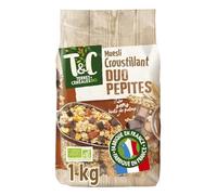 TERRES & CEREALES BIO Muesli Croustillant Duo Pépites Chocolat Noir et Chocolat au Lait Bio, 1 Kg - Lot de 3