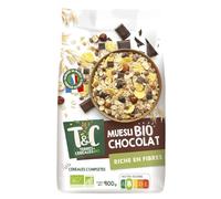 TERRES & CEREALES BIO - Muesli Gourmand au Chocolat Bio, Texture Croquante et Savoureuse (Paquet 900g) - Le Lot De 3
