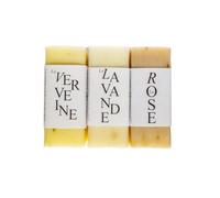 TERRES DOREES - Coffret de 3 Savons Artisanaux - 150 Grs - Parfumés Verveine, Lavande et Rose - 100% Végétal et Naturel - Hydratant pour peaux Mixtes
