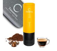 Terrestic Machine à expresso électrique portable Dose + étui de transport rigide - pour café moulu et capsules Nespresso, fonctionne sur batterie et charge USB-C, pour voiture, camping (Jaune mat)
