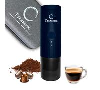 Terrestic Machine à expresso électrique portable Dose + étui de transport rigide - pour café moulu et capsules Nespresso, fonctionne sur batterie et charge USB-C, pour voiture, camping (Bleu Mat)