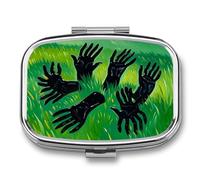 Terrible Hands Pilulier en métal étanche à 2 compartiments avec miroir pour sac à main, porte-vitamines, médicaments quotidiens, conteneur de voyage moyen (carré)