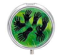 Terrible Hands Pilulier en métal étanche à 3 compartiments avec miroir pour sac à main, porte-vitamines, médicaments quotidiens, conteneur de voyage (rond)