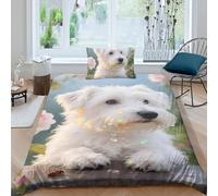 Terrier blanc des Highlands de l'Ouest Housse De Couette Literie Enfants beaux animaux de compagnie Microfibre 3D Motif Imprimé Housse De Couette Avec Fermeture Éclair Enfants Single(135x200cm)