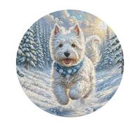 Terrier Blanc des Highlands de l'Ouest Rond Puzzle 120 Pièces pour Adultes Enfants Forme d'animal Cadeau Inspirations Voyage Réduction du Stress Jeu D'Intelligence l'art 120 PCS