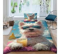 Terrier blanc des Highlands de Ouest Housse De Couette Parure De Lit Animaux mignons Microfibre 3D Motif Imprimé Housse De Couette Avec Fermeture Éclair Applicable À Personnes Adulte Single(135x200cm)