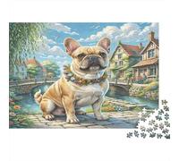 Terrier Cairn Papier Premium Bouledogue français sur Un Pont de Village Puzzle à Monter soi-même Décoratif Anti-Stress 38x26cm/1000 pièces