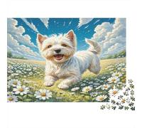 Terrier de Bedlington Papier Lourd Westie Courant dans Une Prairie de Marguerites Puzzle Cadeau Puzzle Relaxant 70x50cm/1000 pièces