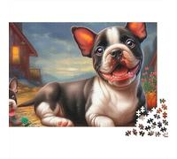 Terrier de Boston Puzzle 1000 Pièces Energetic Tuxedo-Patterned Lively Terrier de Bostons Puzzle Décoratif À Découpe Précise, Jeu Relaxant Et Challenge pour Adultes Et Enfants 52x38cm/1000pcs