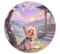 Terrier du Yorkshire 1000 Pièces Puzzle Circulaire Classiques Chien Familial Pression Réduite Cadeau Unique pour Adultes Et Enfants 1000pcs (67.5x67.5cm)