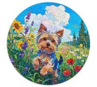Terrier du Yorkshire 1000 Pièces Puzzle Circulaire Classiques Mignon Pet Chien Qualité Supérieure Cadeau Unique pour Adultes Et Enfants 1000pcs (67.5x67.5cm)