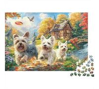 Terrier du Yorkshire 1000 Pièces Puzzle Impossible Belle Décoration Familiale Trois Yorkies à l'automne Puzzle Jouets De Jeu pour Adultes 52x38cm/1000pcs