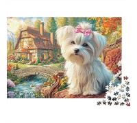 Terrier du Yorkshire 1000 Pièces Puzzle Impossible Belle Décoration Familiale Yorkie Blanc dans Le Jardin Puzzle Jouets De Jeu pour La Famille 52x38cm/1000pcs