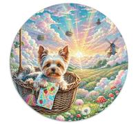 Terrier du Yorkshire 1000 Pièces Puzzle Rond Jeu Chien Puzzles Éduchatif Défi Jouets Cadeau Unique pour Adultes Et Enfants 1000pcs (67.5x67.5cm)
