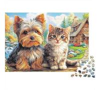 Terrier du Yorkshire 1000 Pièces Puzzle Unique Belle Décoration Familiale Yorkie & Kitten par Cottage Puzzle Jouets De Jeu pour Adultes 52x38cm/1000pcs