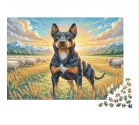 Terrier Noir Russe Papier Lourd Chien Noir et feu dans Champ de blé doré Puzzle pour débutants Cadeau pour Enfants 38x26cm/1000 pièces