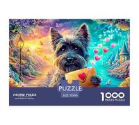 Terrier Tient Une Lettre d'amour dans Un Paysage Magique Puzzle De 1000 Pièces Chien de Compagnie Mignon Excellent Cadeau pour Enfants Et Adultes 70x50cm/1000pcs