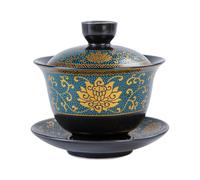 Terrine Chinoise - en Céramique - Tasse à Thé Kung Fu - Bol à Thé Traditionnel Chinois en Porcelaine avec Couvercle et Soucoupe - Motif Fleurs