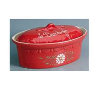 Terrine ovale 37cm rouge decor fleurs blanches Siegfried 134v6