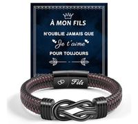 TERRISHE Cadeau pour Fils Cadeau Homme Bracelet En Cuir pour Hommes Personnalise Bracelet Cuir VéRitable Gravure ”Fils” Cadeau Diplôme pour Fils Cadeaux de Noël d'Anniversaire pour Fils Adolescent