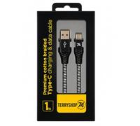 Terryshop74 Câble USB A vers USB C 1 m noir revêtu - Charge 2,1 A et transfert de données 480 Mbps pour smartphone, tablette et écouteurs
