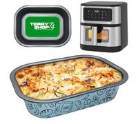 Terryshop74® Plaque de cuisson bleue rectangulaire 22 x 16 x 5 cm en aluminium antiadhésif - Mini plaque pour friteuse à air, four et airfryer - réutilisable, spacieuse et facile à nettoyer (base 20 x