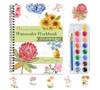 Terself Cahier d'exercices d'aquarelle pour adultes, débutants et adolescents, 20,3 x 27,9 cm, surdimensionné, 16 couleurs, 15 belles peintures, motifs pré-dessinés, livre d'art aquarelle facile