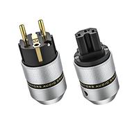 Tertullus Fiche d'alimentation HiFi haut de gamme en aluminium plaqué or 16 A 250 V & connecteur d'alimentation à froid 10 A 250 V 15 A 125 V pour câbles jusqu'à 18 mm de diamètre (plaqué or, E820)