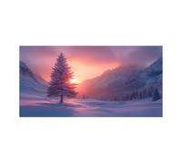 TERUEA 1 Partie Art Tableau mural Vallée montagne enneigée: Arbre givré, Lever de soleil Design, Murales et image d'art moderne pour chambre à coucher(Bleu )-20x40cm1 Sans cadre