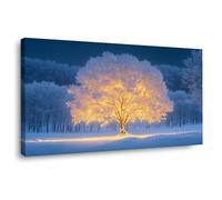 TERUEA 1 Parties Impression sur Toile Salon Abstrait Arbre illuminé enneigé Paysage nuit Design, Moderne Impression sur Toile Image Tableau Decoration Murale(Bleu )-50x100cm1 Encadrée