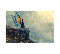 TERUEA 1 toile affiche décoration chambre à coucher Femme Ailes Papillon Bleu Orange Toile Décoration murale pour salon, chambre à coucher(Bleu)-20x30cm1 Sans cadre