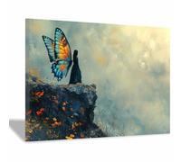 TERUEA 1 toile affiche décoration chambre à coucher Femme Ailes Papillon Bleu Orange Toile Décoration murale pour salon, chambre à coucher(Bleu)-60x90cm1 Encadrée