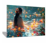 TERUEA 1 toile affiche décoration chambre à coucher Femme dans Eau avec Poissons Koi et Bougies Toile Décor portrait féminin, affiche rétro pour décoration d'intérieur, 20x30cm1 Encadrée