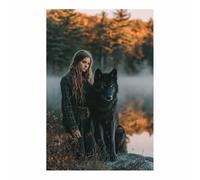 TERUEA 1 toile affiche décoration chambre à coucher Femme et Loup Noir Forêt Automne Toile Décor affiches et impressions sur toile, peinture murale (Noir et Blanc)-40x60cm1 Sans cadre