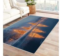 TERUEA 3D Tapis Sol antidérapant- Décoration Salle Jeux pour Adolescents Un lac gelé au crépuscule, d'hiver Cuisine Salon Moderne Aspect (Or)-210x300cm
