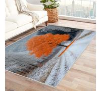 TERUEA 3D Tapis Sol antidérapant- Décoration Salle Jeux pour Adolescents Un oranger Solitaire se Dresse Devant Un Arbre, Aire Jeux Carpette Cuisine Couloir Salle à Manger (Orange)-120x150cm