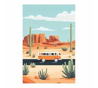 TERUEA Abstrait Image sur Toile Affiche Decoration Murale Photo sur toile Tableau Decoration Murale Chambre Coucher Cuisine Désert Camion Van Roadtrip Cactus Paysage (Orange)-80x120cm1 Sans cadre