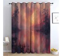 TERUEA Abstraite Rideaux, Coucher de Soleil sur Paysage lacustre Brumeux Rideaux Opaques pour Salon Chambre-H160 x L100 cm (2 Panneaux)