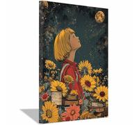 TERUEA Art mural moderne vintage abstrait féminin Art Champ Tournesols Clair Lune Affiche Salon Chambre Maison Décoratifs Moderne Aesthetic Room Decor(Rouge)-80x120cm Encadrée