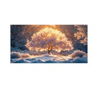 TERUEA Art Tableau Decoration Murale Arbre enneigé Or-Bleu au couché de soleil Design, Moderne Impression sur Toile Image Tableau Decoration Murale(Bleu )-20x40cm1 Sans cadre